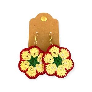 Hand Crafted Red and Yellow Floral Earrings